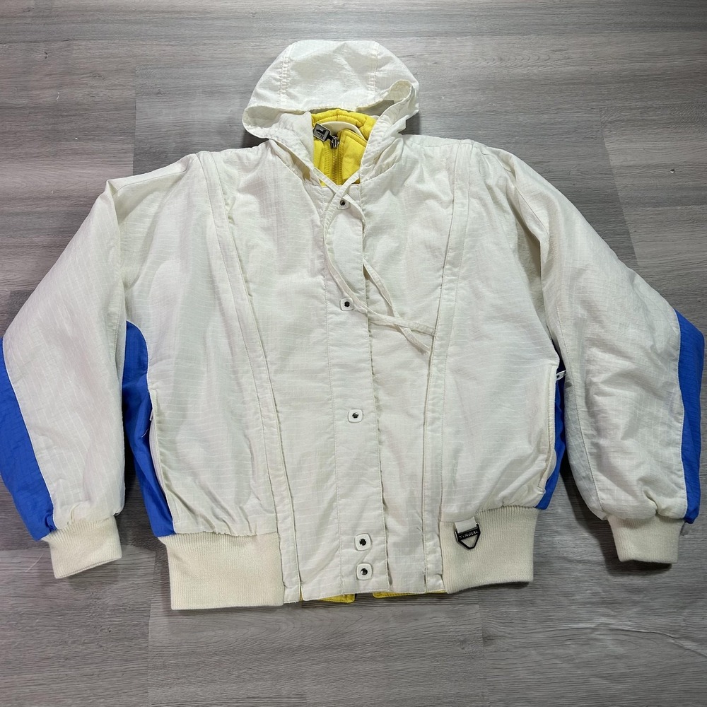 VINTAGE Tyrolia Jacket Mens Small White Hooded Puffer Insulated Ski Coat Zip